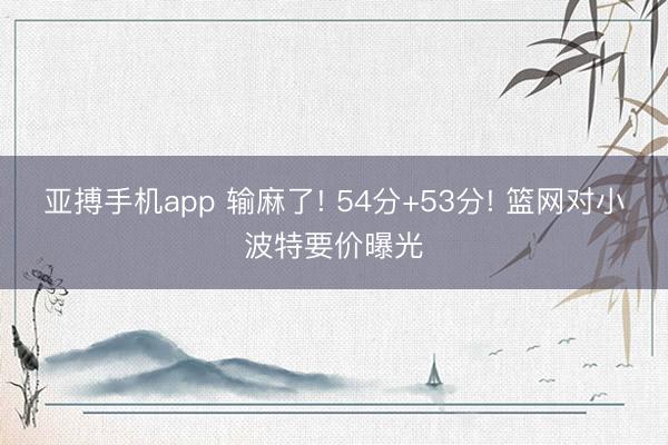 亚搏手机app 输麻了! 54分+53分! 篮网对小波特要价曝光