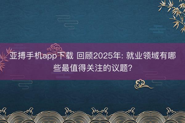 亚搏手机app下载 回顾2025年: 就业领域有哪些最值得关注的议题?