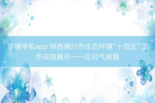 亚搏手机app 陕西铜川市生态环境“十四五”工作成效展示——应对气候篇