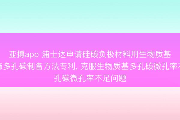 亚搏app 浦士达申请硅碳负极材料用生物质基孔隙修饰多孔碳制备方法专利， 克服生物质基多孔碳微孔率不足问题