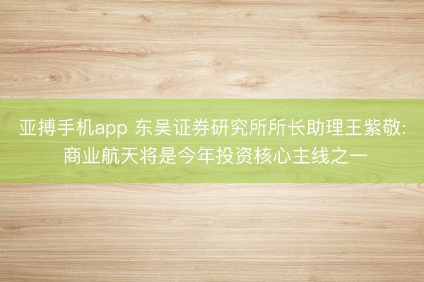 亚搏手机app 东吴证券研究所所长助理王紫敬: 商业航天将是今年投资核心主线之一