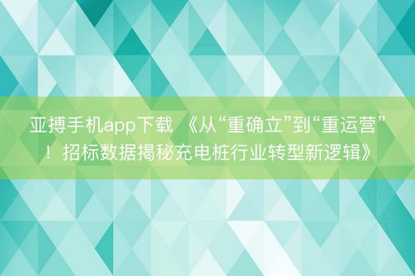 亚搏手机app下载 《从“重确立”到“重运营”！招标数据揭秘充电桩行业转型新逻辑》