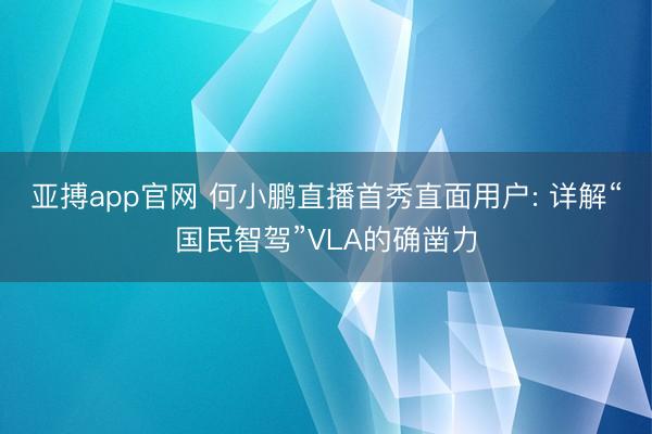 亚搏app官网 何小鹏直播首秀直面用户: 详解“国民智驾”VLA的确凿力