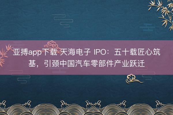 亚搏app下载 天海电子 IPO:五十载匠心筑基,引颈中国汽车零部件产业跃迁