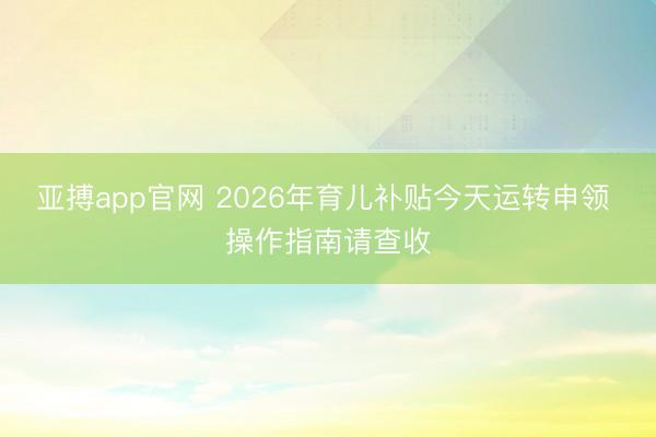 亚搏app官网 2026年育儿补贴今天运转申领 操作指南请查收