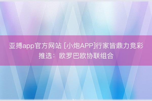 亚搏app官方网站 [小炮APP]行家皆鼎力竞彩推选：欧罗巴欧协联组合