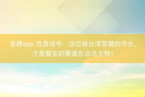 亚搏app 危急信号:这位被台湾雪藏的市长,才是着实的要道东说念主物!