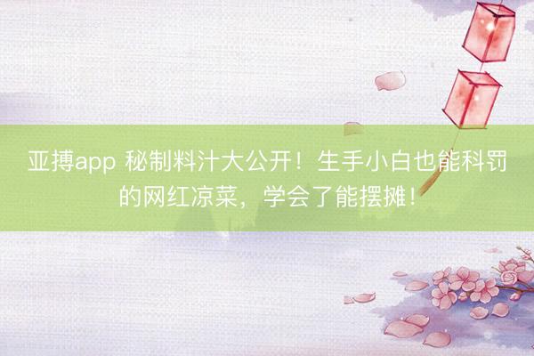 亚搏app 秘制料汁大公开！生手小白也能科罚的网红凉菜，学会了能摆摊！