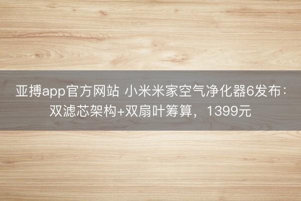 亚搏app官方网站 小米米家空气净化器6发布：双滤芯架构+双扇叶筹算，1399元