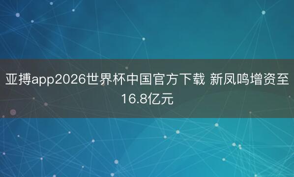 亚搏app2026世界杯中国官方下载 新凤鸣增资至16.8亿元
