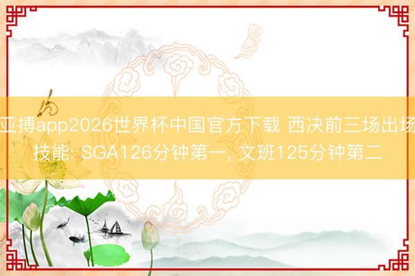 亚搏app2026世界杯中国官方下载 西决前三场出场技能: SGA126分钟第一， 文班125分钟第二