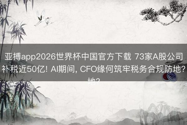 亚搏app2026世界杯中国官方下载 73家A股公司补税近50亿! AI期间， CFO缘何筑牢税务合规防地?