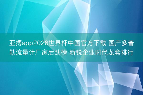 亚搏app2026世界杯中国官方下载 国产多普勒流量计厂家后劲榜 新锐企业时代龙套排行