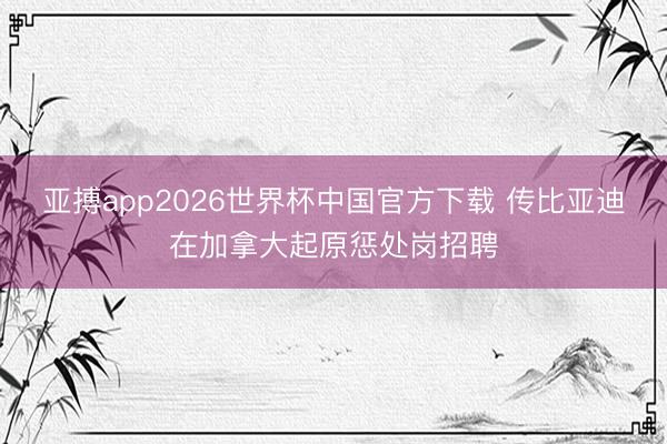 亚搏app2026世界杯中国官方下载 传比亚迪在加拿大起原惩处岗招聘